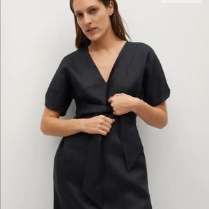 Mango 100% linen dress 6 black
